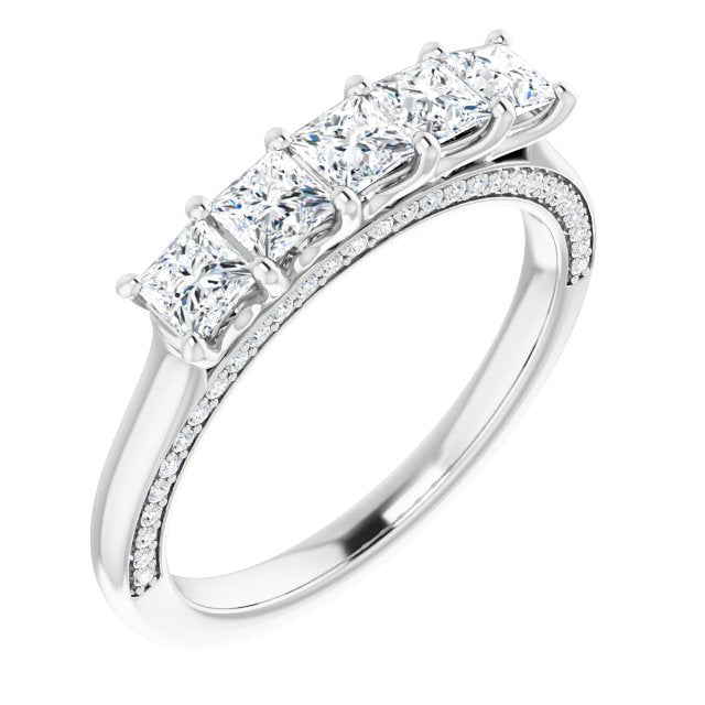 1.14 ct. Princess And Round Diamond Wedding Band 5 Stone Anniversary Ring-VIRABYANI
